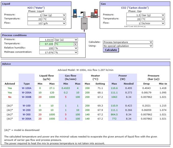 Расчет рабочих условий для системы смешения и испарения CEM и VDM